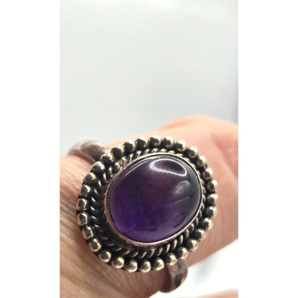 Vintage Sterling Silver and Amethyst Ring and Earring Jewelry Set - Picture 4 of 7